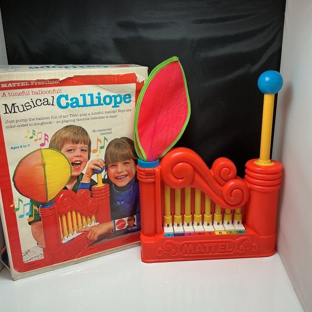 Vintage 1976 Mattel Preschool Musical Calliope Toy Boxed Mesh Cover No Balloon
